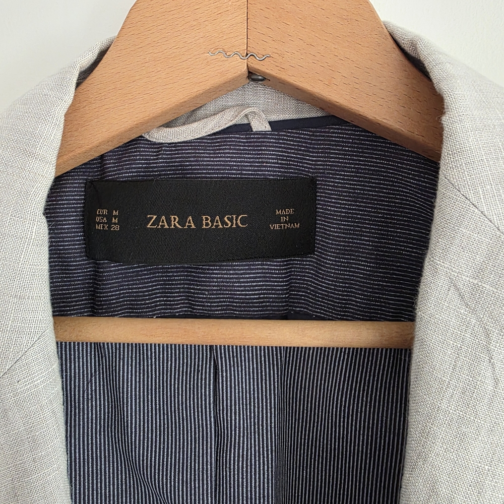 ​Zara Basic Grey Linen-Blend Structured Blazer - … - image 2